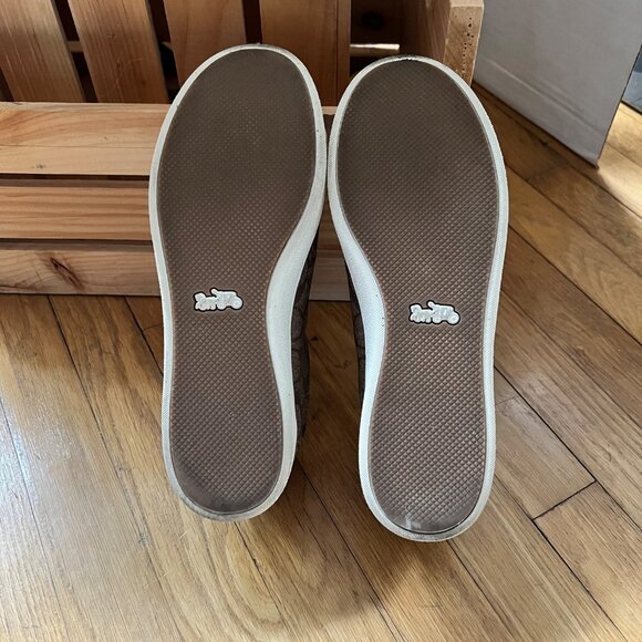 Coach Size 9.5 Khaki Mahogany C126 Low Top Signature Coated Canvas Sneaker Shoes - Picture 3 of 16